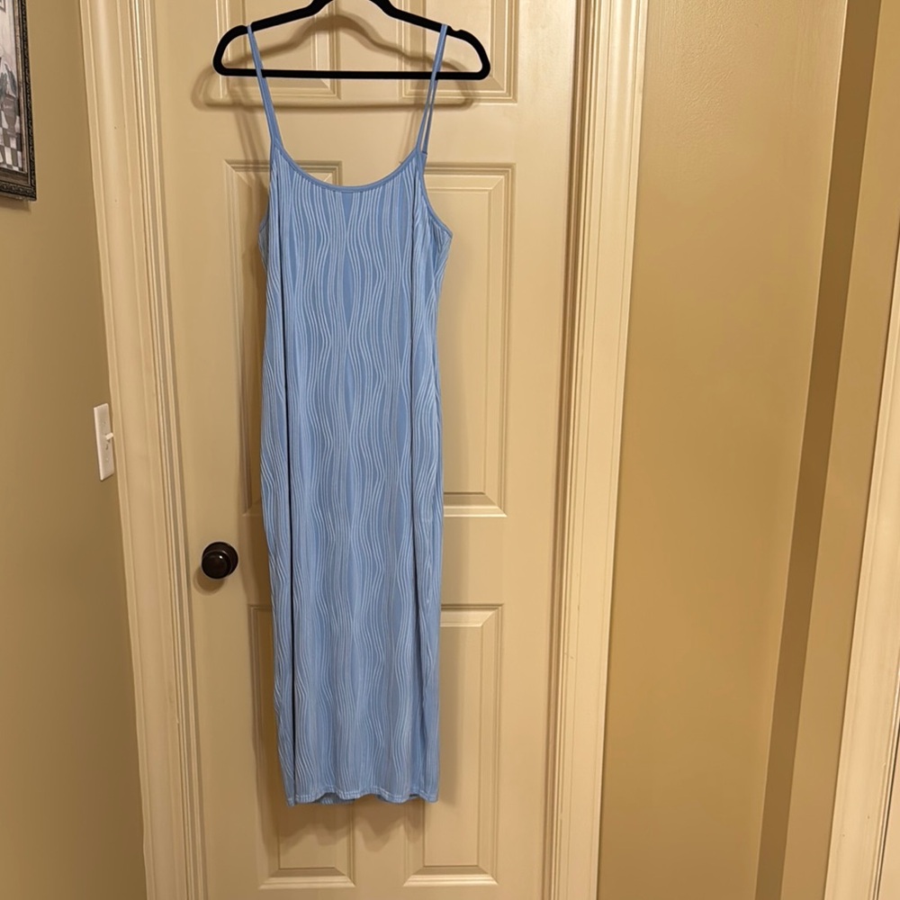 PrettyGarden Blue Textured Spaghetti Strap Dress